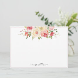 Cartão De Notas Flores Cor-de-Rosa Personalizadas Aquarela Floral