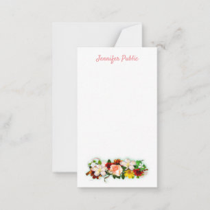 Cartão De Notas Flores de Aquarela de Texto Manuscrito Texto Elega