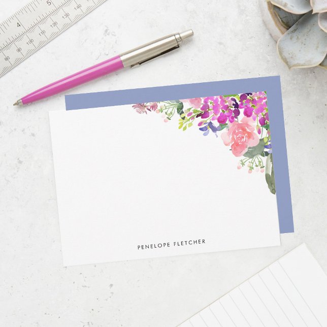 Cartão De Notas Flores de Aquarela Elegantes (Criador carregado)