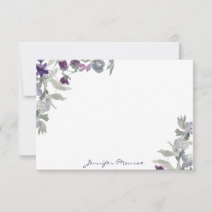 Cartão De Notas Flores de aquarela roxa e borgonha personalizam