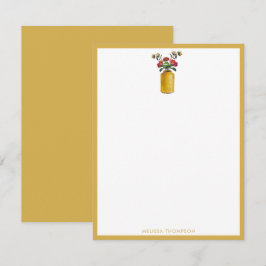 Cartão De Notas Flores de Aquarelas Amarelas Personalizadas