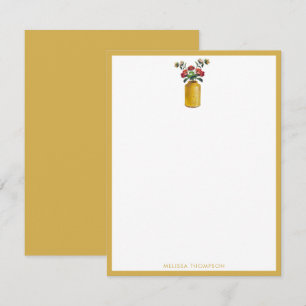 Cartão De Notas Flores de Aquarelas Amarelas Personalizadas
