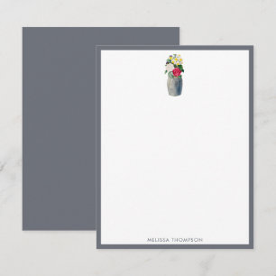 Cartão De Notas Flores de Aquarelas Azuis Perfuradas Personalizada