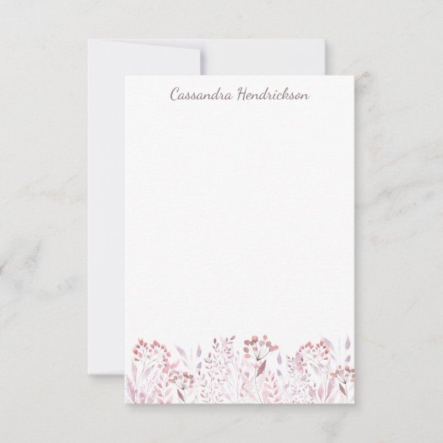 Cartão De Notas Flores de Aquarelas de Blush Personalizadas Minima (Frente)