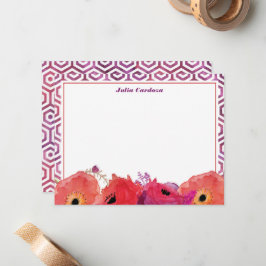 Cartão De Notas Flores de Aquarelas Vermelhas Vibrantes