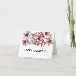 Cartão De Notas Flores de Borgonha de Aquarela, rosa personalizada