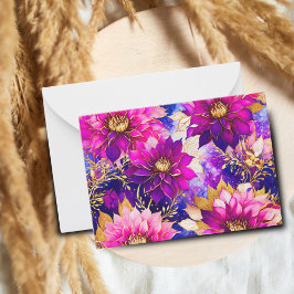 Cartão De Notas Flores de Dália Rosa Roxo em Arte de Tinta Alcoóli