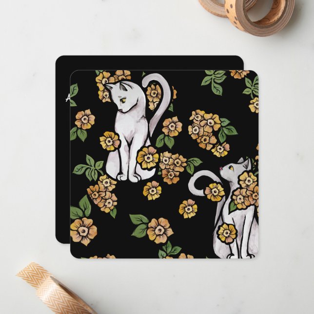 Cartão De Notas Flores de Gatos Brancos (Frente/Verso In Situ)