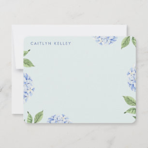 Cartão De Notas Flores de Hydrangea Azuis Verde-Claro-Plana