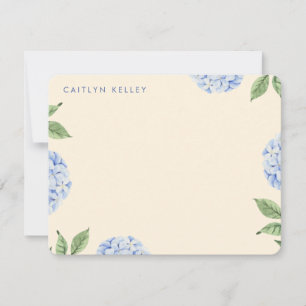 Cartão De Notas Flores de Hydrangea Azul Flat Personalizado Amarel