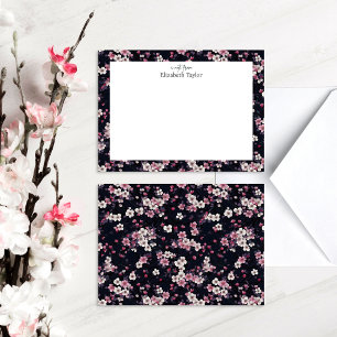 Cartão De Notas Flores de Sakura Rosa Negra, Design de padrão