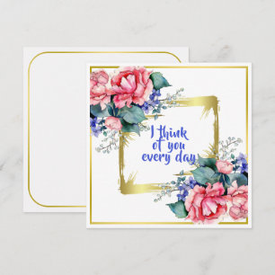 Cartão De Notas Flores em Aquarela - Moldura Dourada 10 + seu text
