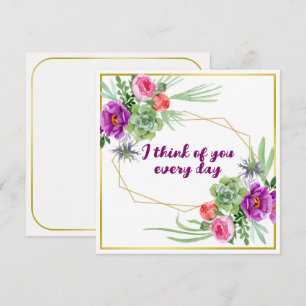 Cartão De Notas Flores em Aquarela - Moldura Dourada 12 + seu text