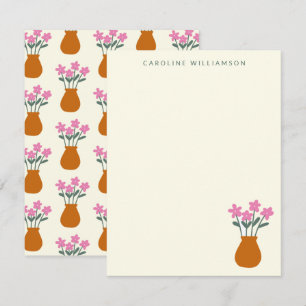 Cartão De Notas Flores Rosa-Cute em Nome Personalizado Vase
