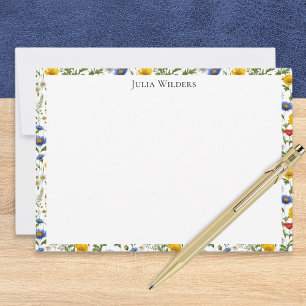 Cartão De Notas Flores Silvestres Coloridas Elegantes de Verão Per