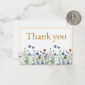 Cartão De Notas Flores silvestres com Elegante Script Dourado Obri