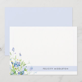 Cartão De Notas Flores Silvestres Femininas Simples Azul Claro
