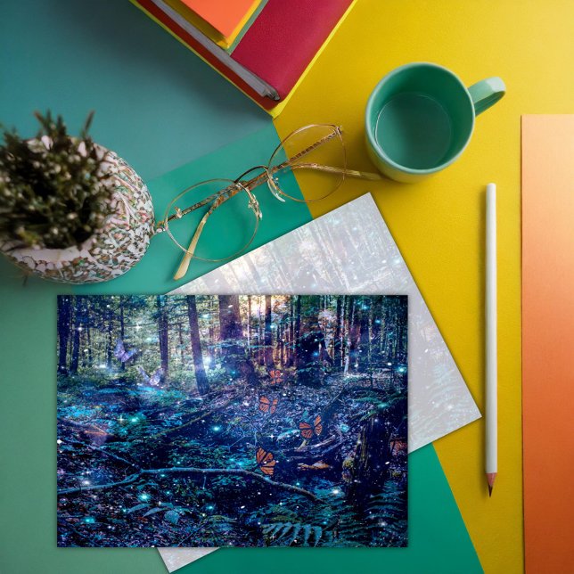 Cartão De Notas Floresta Fantástica Borboletas Florestais Obrigado (Criador carregado)