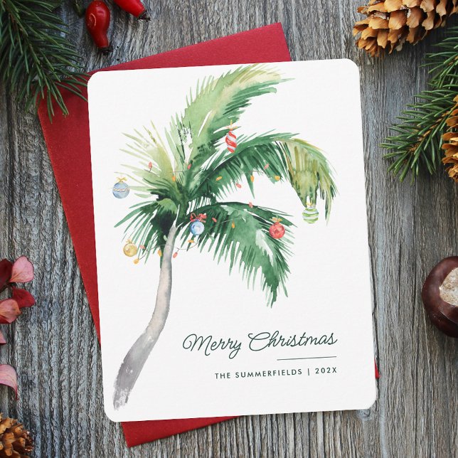 Cartão De Notas Floresta Tropical de Palma de Feliz Natal (Christmas Holidays Moving Announcement Change of Address Palm Tree Script Card)