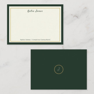 Cartão De Notas Floresta Verde Dourado Monograma Profissional Assi