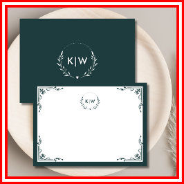 Cartão De Notas Floresta Verde e Branco | Monograma de Iniciais Mo