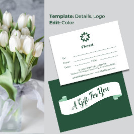 Cartão De Notas 💝 Florist Green & White Gift Certificate