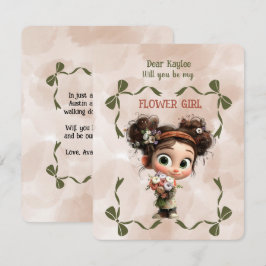 Cartão De Notas Flower Girl Invitation Floral Brown Watercolor