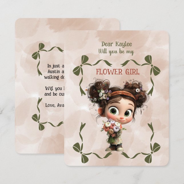 Cartão De Notas Flower Girl Invitation Floral Brown Watercolor (Frente/Verso)