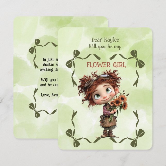 Cartão De Notas Flower Girl Invitation Floral Brown Watercolor (Frente/Verso)