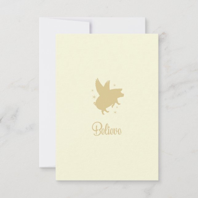 Cartão De Notas Flying Pig Believe Flat Note Card (Frente)