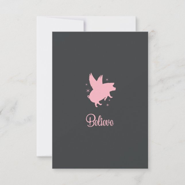 Cartão De Notas Flying Pig Believe Flat Note Card (Frente)