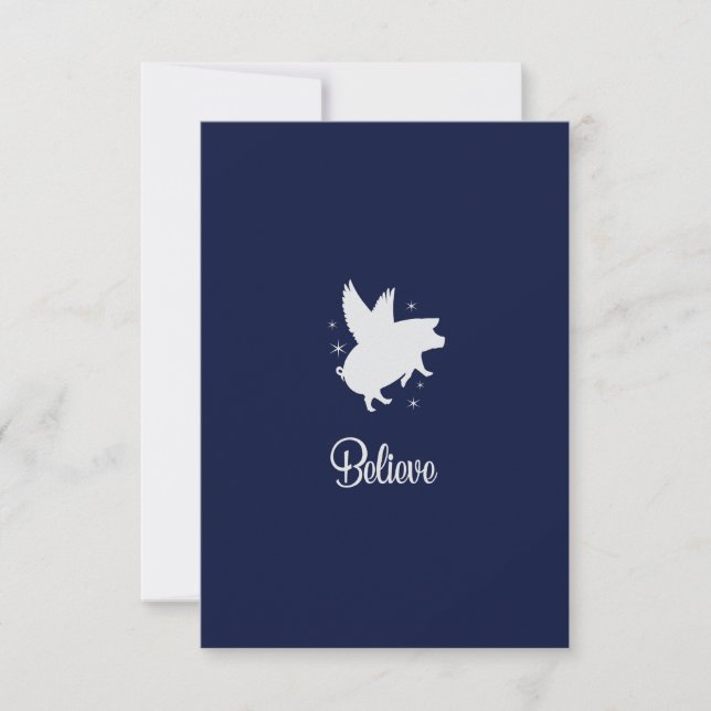 Cartão De Notas Flying Pig Believe Flat Note Card (Frente)