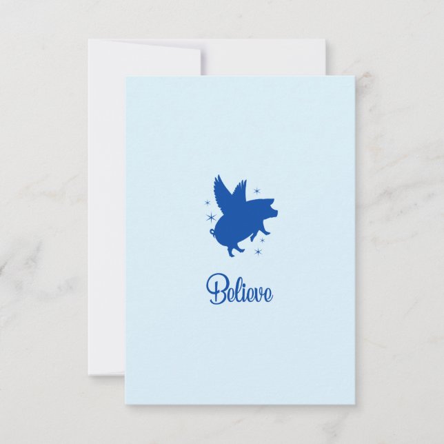 Cartão De Notas Flying Pig Believe Flat Note Card (Frente)
