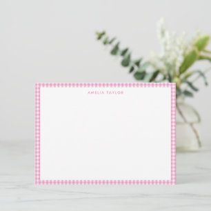 Cartão De Notas Fofa Personalizada Xadrez Rosa Branco Retrô