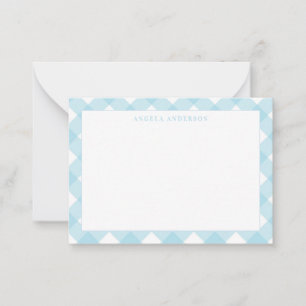 Cartão De Notas Fofo Xadrez Gingham Azul Claro Pastel Moderno 