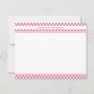 Cartão De Notas Fofo Xadrez Gingham Personalizado Rosa
