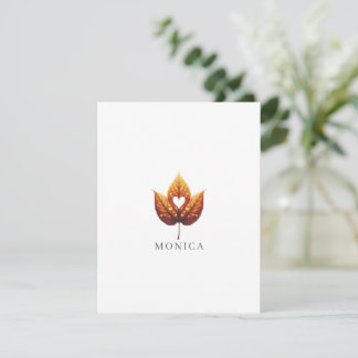 Cartão De Notas Folha de Coração Minimalista Laranja Personalizado