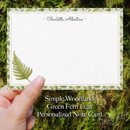 Cartão De Notas Folha de Fern Verde Simples Woodland Personalizada