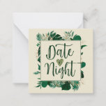 Cartão De Notas Folhagem Tropical Recém-casados Data Noite<br><div class="desc">A Tendência da Folhagem Tropical Greenery e Dourada deixa quadros modernos personalizados de data/hora, miniplacas de nota de atividade noturna - com borda das folhas tropicais, tipografia do Marcador Bruto e seu texto personalizado. Entregue-os aos convidados do casamento para preencher e cair no correspondente Dato Jar para a noiva e...</div>