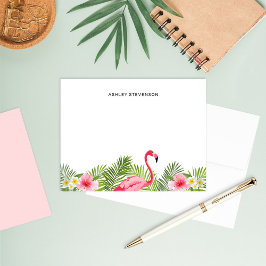 Cartão De Notas Folhas de Palmeira Tropical Flamingo Rosa Nome Per