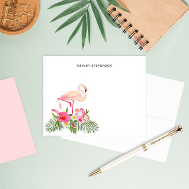Cartão De Notas Folhas de Palmeira Tropical Flamingo Rosa Nome Per