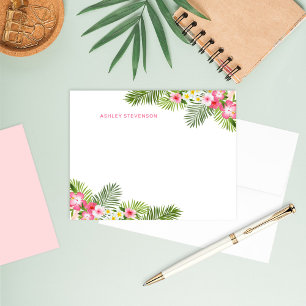 Cartão De Notas Folhas de Palmeira Tropical Rosa Nome Personalizad