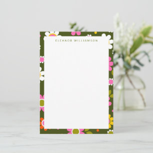 Cartão De Notas Folhas de Retro Verde Groovy Flores Personalizadas
