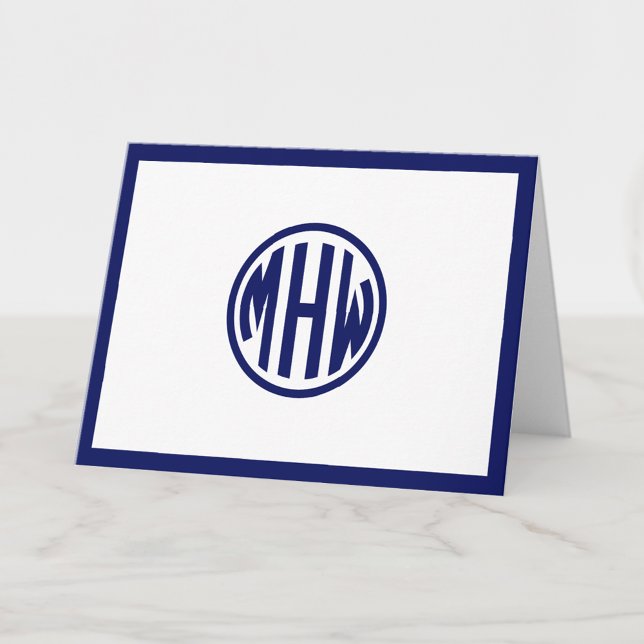 Cartão De Notas Fonte Monograma Círculo Marinho Branco DIY BG (Criador carregado)
