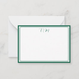 Cartão De Notas Forest Green three Border Monogram Note Card