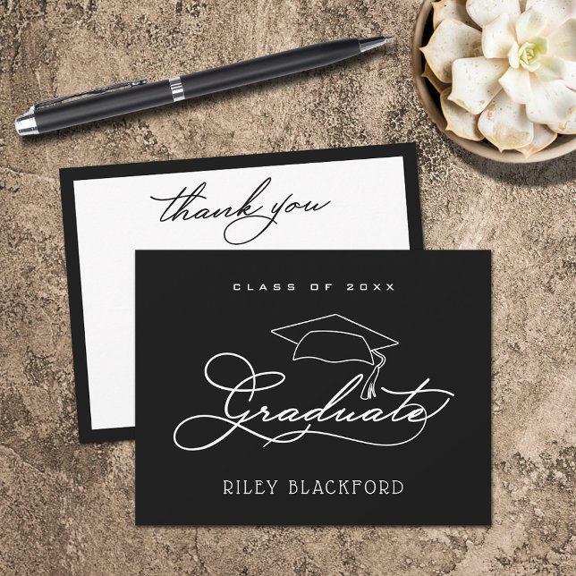 Cartão De Notas Formando Que Preto Obrigado (Graduate Hat Black Flat Thank You Note Cards)