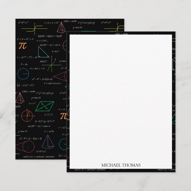 Cartão De Notas Fórmulas matemáticas coloridas (Frente/Verso)