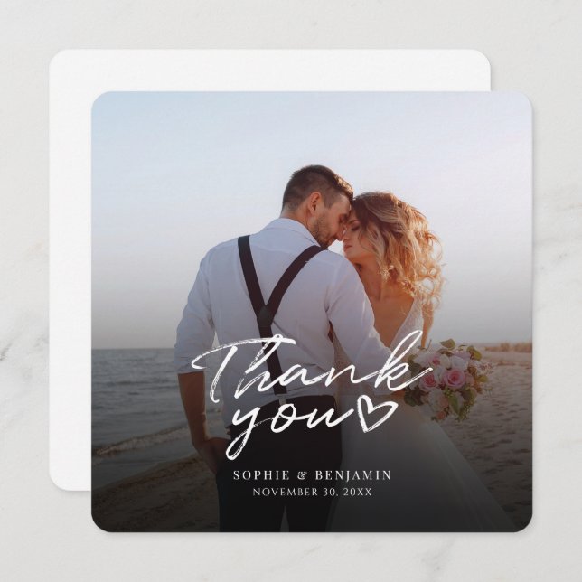 Cartão De Notas Foto Chic Moderna com Letra Mão Obrigado (Frente/Verso)