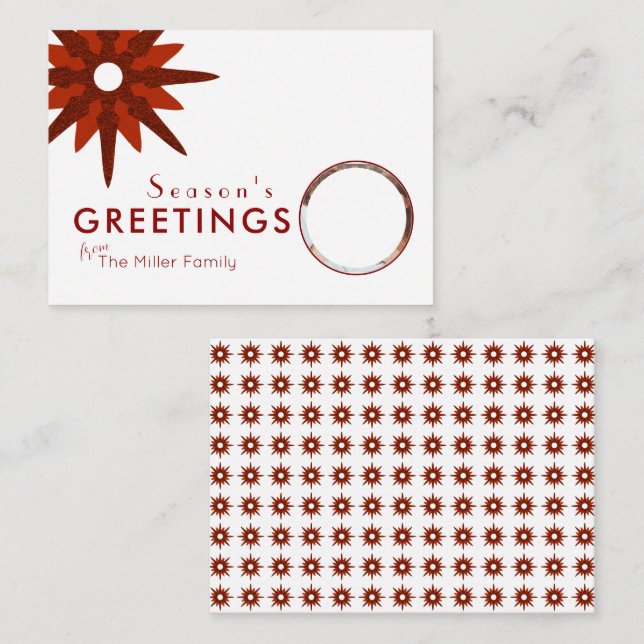 Cartão De Notas Foto da família Mínima Red & White Snowflake (Frente/Verso)