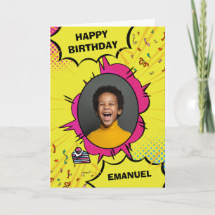 Cartão De Notas Foto de animação amarela feliz aniversário